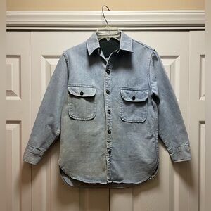 1970s Vintage Lightwash Denim Button Up Shirt Utility Pockets Anchor Buttons